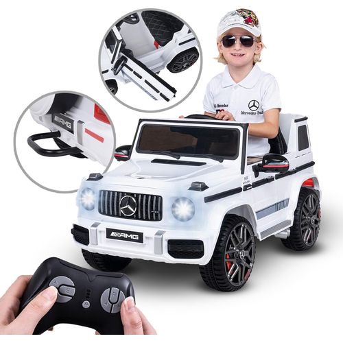 Actionbikes Motors Kinder Elektro Auto Mercedes AMG G63 W463 | Fernbedienung - LED - 12 V 4,5 Ah - Soft Start - 3-6 km/h (Weiß)