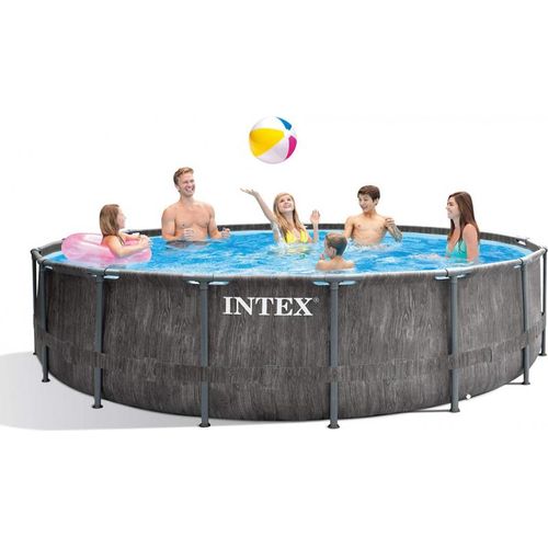 Intex 26742 Rund Aufstellpool Prism Frame Greywood 457x122 cm
