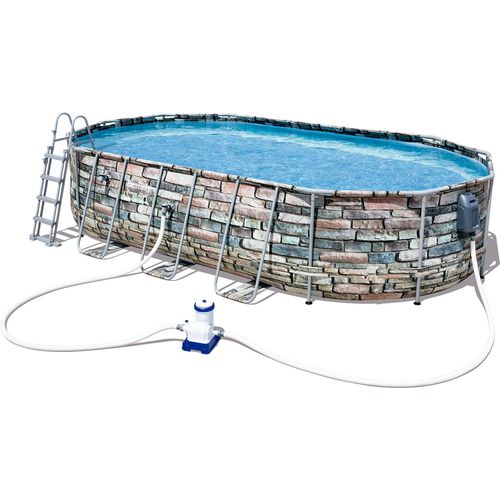 Aufstellpool Komplett-Set Bestway Power Steel Oval 610x366x122 cm Kartuschenfilter 9,463 Liter/Stunde Sprudelmassage