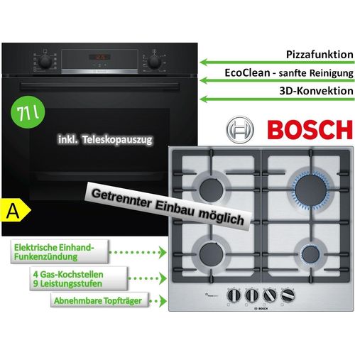 Herdset BOSCH Backofen HBA534EB0 mit Gas-Kochfeld PCP6A5B90