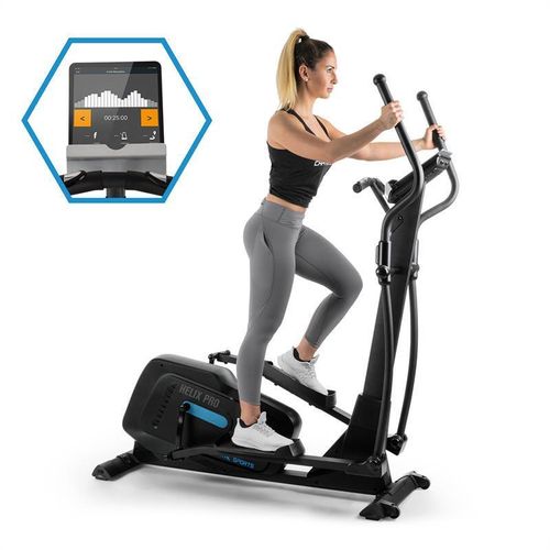 Kraftfit Crosstrainer, Stepper für Zuhause, Fitnessgerät für Zuhause, Hometrainer, Ellipsentrainer mit 20kg Schwungmasse, Leiser Heimtrainer mit 12 Programmme, Kinomap-Applikation & Bluetooth, Schwarz