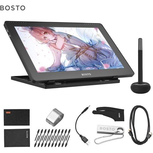 BOSTO 16HDK 15,6-Zoll Grafiktablett unterstützt kapazitiven Touchscreen 8192 Druckstufe mit geringem Verbrauch und interaktivem Stift