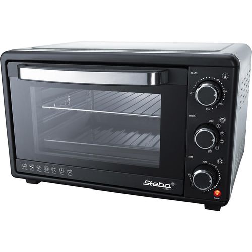 Grillbackofen mit Doppel-Glastür, Gehäuseisolation, Antihaftbeschichteter Innenraum, Programmwähler, 4 Einschubebenen, Emailliertes Backblech