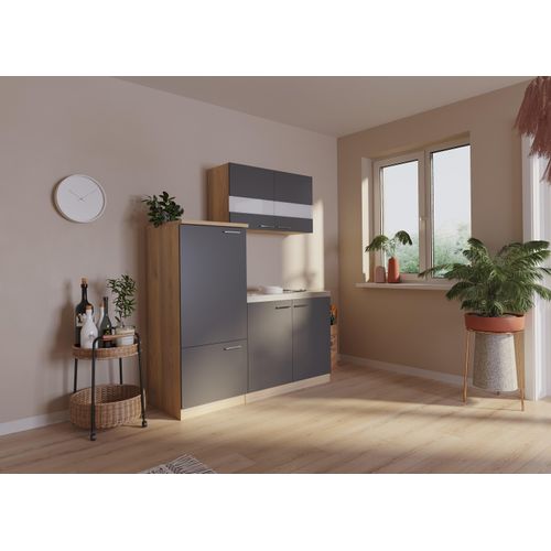 Küche Miniküche Single Eiche Grau Kühlschrank Luis 160 cm Respekta