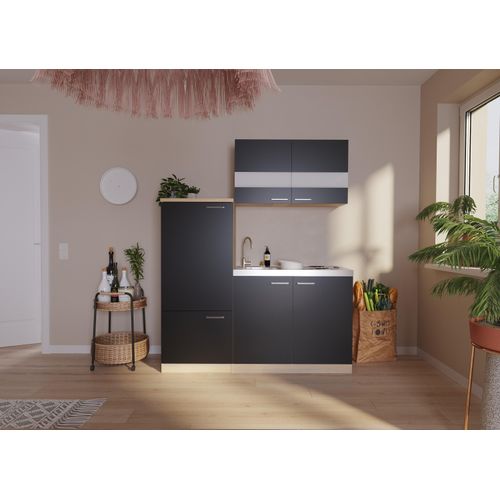 Küche Miniküche Single Eiche Schwarz Kühlschrank Luis 160 cm Respekta