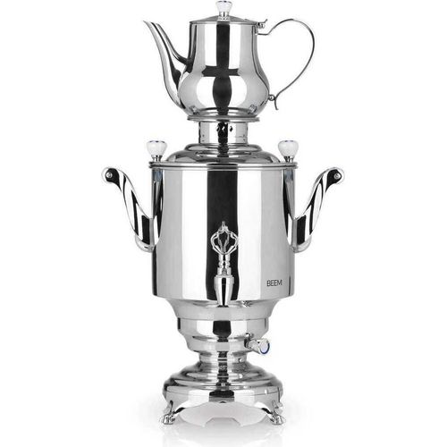BEEM SAMOWAR Romanov 5 Liter Teekocher elektrisch 1.800 W Edelstahl 5 l Wasserbehälter 1,3 l Teekanne Tradition Nostalgie Privat Hotel Gastro