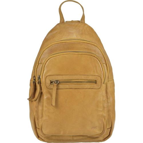 Bear Design Rucksack Leder ocker gelb 23x34cm Cityrucksack BackPack für Damen Damenrucksack Frauen City Reise