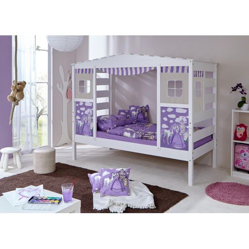 Hausbett Hochbett Spielbett Massivholz Kiefer Weiss teilbar