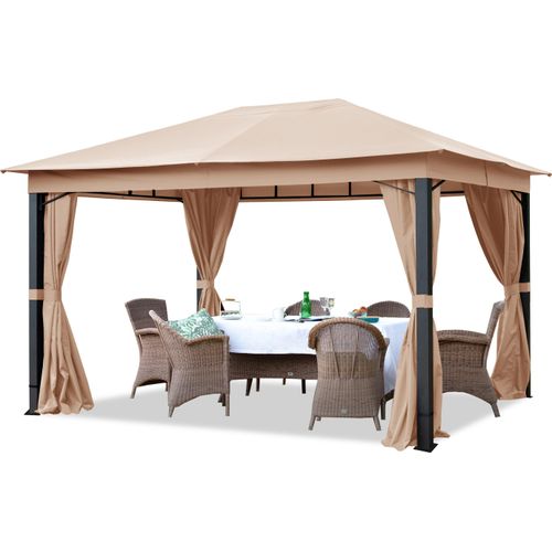 Gartenpavillon 3x4 m ALU Premium ca 220g/m² Dachplane wasserdichter Pavillon mit 4 Seitenteilen Gartenzelt in Cappuccino