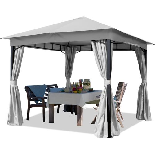 Gartenpavillon 3x3 m ca. 180g/m² Dachplane Pavillon mit 4 Seitenteilen grau