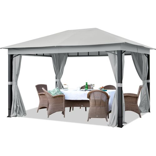 Gartenpavillon 3x4 m ALU Premium ca. 220 g/m² Dachplane wasserdichter Pavillon mit 4 Seitenteilen Gartenzelt in grau