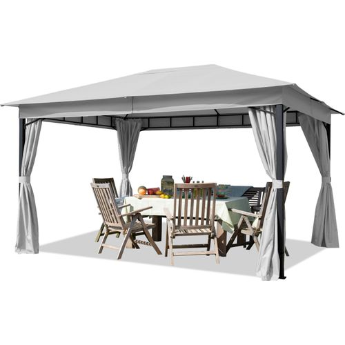 Gartenpavillon 3x4 m ca. 180g/m² Dachplane wasserdicht Pavillon mit 4 Seitenteilen grau
