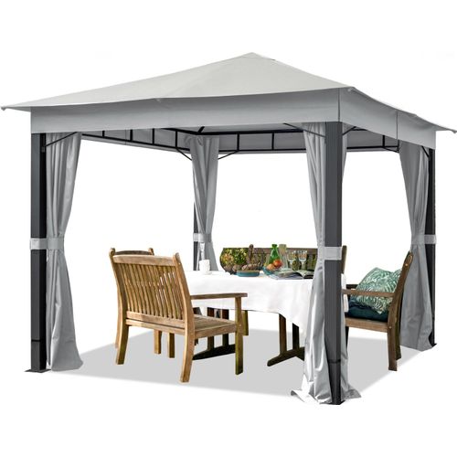 Gartenpavillon 3x3 m ALU Premium ca. 220g/m² Dachplane wasserdicht Pavillon 4 Seitenteile Gartenzelt in grau