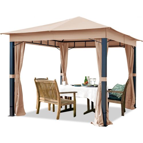 Gartenpavillon 3x3 m ALU Premium ca. 220g/m² Dachplane wasserdicht Pavillon - 4 Seitenteile Gartenzelt in Cappuccino
