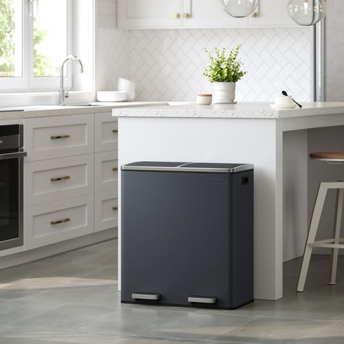 SONGMICS Mülleimer 60L mit Müllbeutel mit 2 Fächern 2 x 30 L aus Metall Treteimer Abfalleimer Inneneimer aus Kunststoff Softclose luftdicht grau LTB60GS