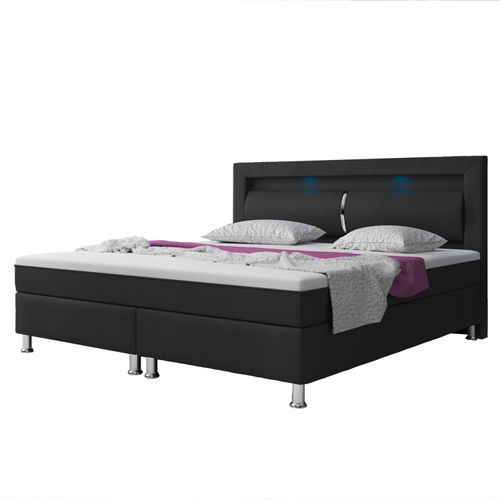 Boxspringbett Milano 180x200 Kunstleder Schwarz TYP 6 mit integriertem Topper