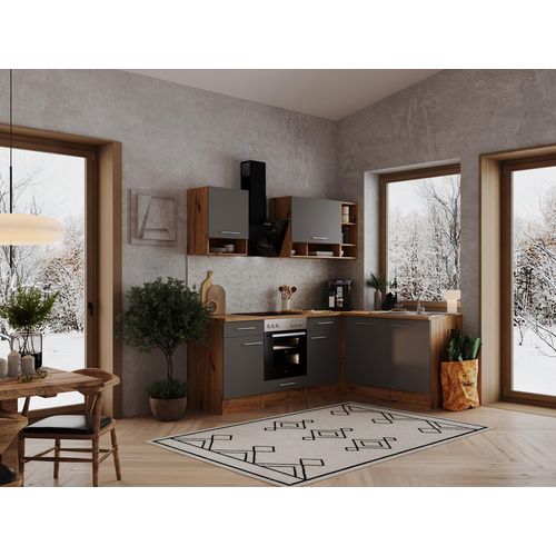 Küche Küchenzeile Küchenblock Winkelküche Eiche Grau Hilde 220x172 cm Respekta