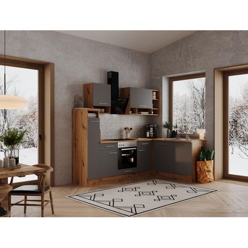 Küche Küchenzeile Küchenblock Winkelküche Eiche Grau Hilde 250x172 cm Respekta