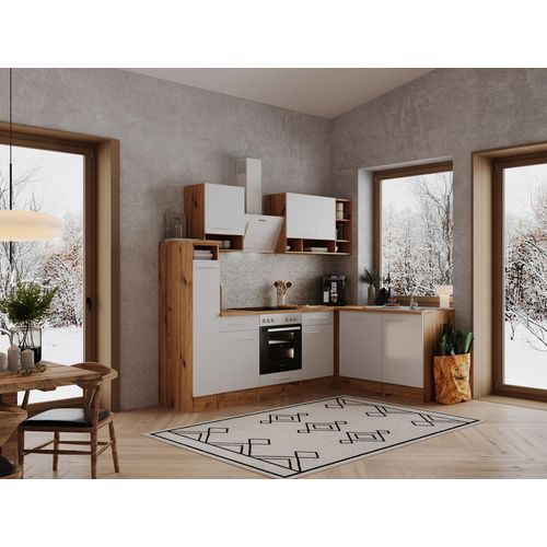 Küche Küchenzeile Küchenblock Winkelküche Eiche Weiß Hilde 250x172 cm Respekta