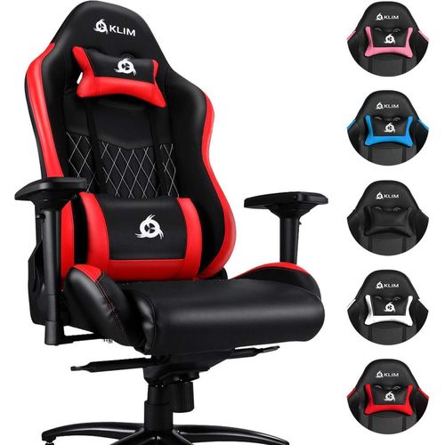 KLIM Esports Gaming Stuhl + Mit Lenden- und Nackenstütze + Verstellbar Gaming Sessel + Ergonomisch PC Stuhl + Kunstleder und Premium-Materialien + Rot Gamer Stuhl Gaming Chair