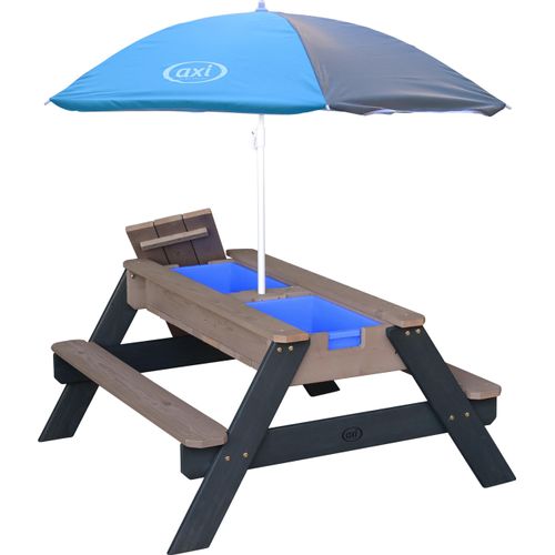 AXI Nick Kinder Sand & Wasser Picknicktisch aus Holz | Wasserspieltisch & Sandtisch mit Deckel und Behältern | Kindertisch / Matschtisch in Grau mit