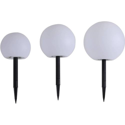 Lindby LED-Solarlampen Lago, 3er-Set, Kugeln, Erdspieß, weiß