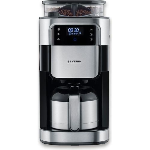 Filterkaffeemaschine Edelstahl-Mahlwerk SEVERIN LED-Display Thermokanne KA 4814 KA 4814 aus Edelstahl, gebürstetschwarzsilber Kaffeemaschine Filterkaffee Kaffeezubereiter Filterkaffeemaschine Kaffeemaschine Mit Thermoskanne