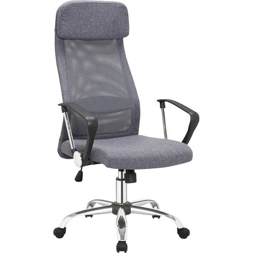 SalesFever Bürostuhl mit Armlehnen | Bezug Leinen-Stoff | Gestell Chrom | Mesh - Design | höhenverstellbar | B 62 x T 60 x H 118 - 128 cm | grau