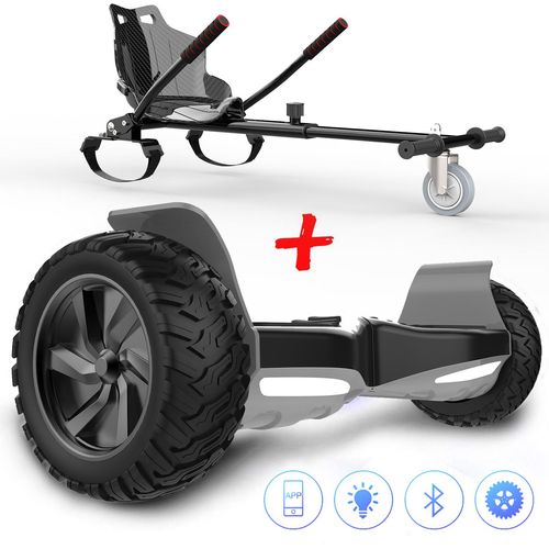 MARKBOARD 8,5 Zoll SUV Hoverboard schwarz mit Hoverkart schwarz, |leistungsstarker LED-Motorbeleuchtung Bluetooth+App| All Terrain Self Balancing Scooter mit Gokart für Erwachsene und Kinder