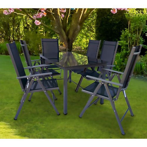 VCM 7 tlg. Gartenmöbel Set | Sitzgruppe Essgruppe | 1x Tisch, 6x Stühle | Tisch Maße ca. H. 76 x B. 189 x T. 90 cm | Stühle 189 SW