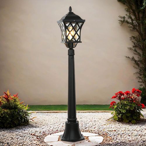 Wegeleuchte IP23 Grau E27 112 cm Glas Aluminium Rustikal Stehlampe außen Garten Haus