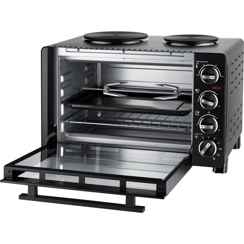 Unold 68885 Kleinküche All-in-one-Minibackofen mit Kochplatten zum Kochen, Grillen und Backen, Gesamtleistung 1500 W, ca. 30 Liter