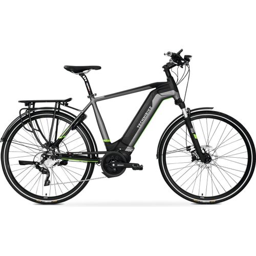 28 Zoll E-Bike TechniBike Trekking Elektro Fahrrad Herren Pedelec Conti 600Wh Deore XT 10G. Schwarz Grün Gr.M