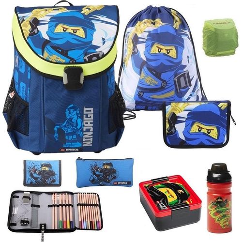 Lego Ninjago Schulranzen Set 8tlg. EASY Ninja Jay Blau Ranzen 1. Klasse mit Ninjago Brotdose und Trinkflasche