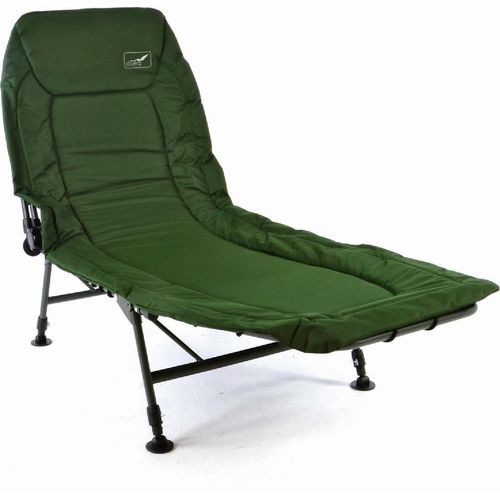 VCM Liegestuhl | Karpfenliege | Campingliege mit 6 Schlammfüßen | Angelliege | Grün Olive