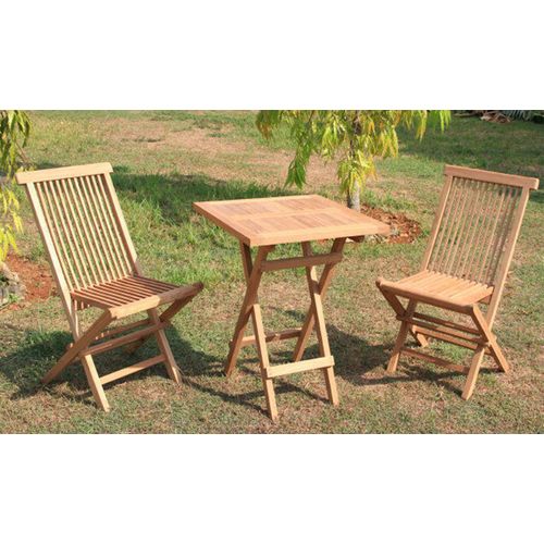 Teakholz Balkon-Set 3tlg. mit Tisch 60x60cm + 2 x Gartenstuhl Plantagenzucht
