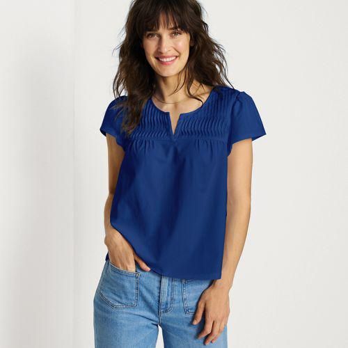 Baumwolle/Modal-Shirt mit Biesen, Damen,  Blau, Baumwolle/Elasthan/Baumwolle Modal, by Lands' End
