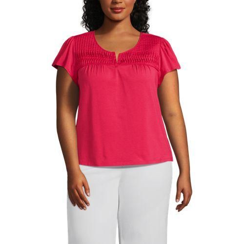 Baumwolle/Modal-Shirt mit Biesen, Damen,  Pink, Baumwolle/Elasthan/Baumwolle Modal, by Lands' End