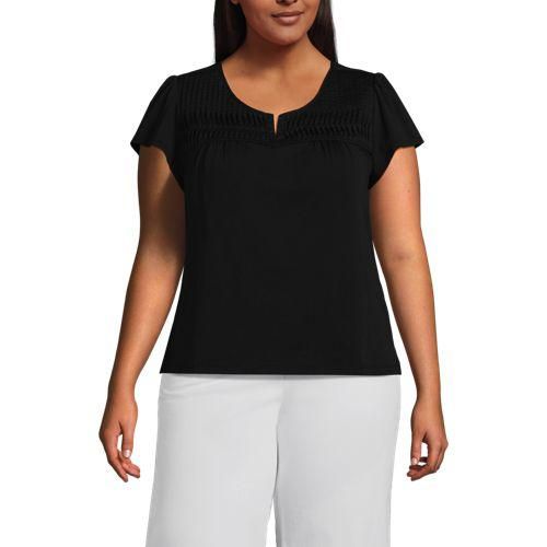 Baumwolle/Modal-Shirt mit Biesen, Damen,  Schwarz, Baumwolle/Elasthan/Baumwolle Modal, by Lands' End