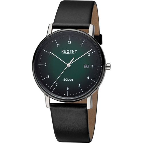 Solaruhr REGENT, schwarz (schwarz, smaragdgrün), Armbanduhren, Damen, Armbanduhr, Herrenuhr, Damenuhr, Datum, Lederarmband