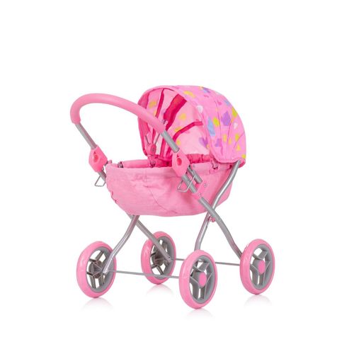 Chipolino Puppenwagen Daisy klappbar, Sonnendach, vier große Räder, ab 3 Jahren rosa