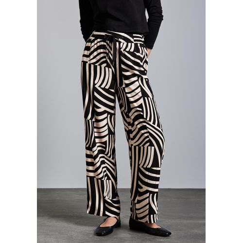 Stoffhose STREET ONE, Damen, Gr. 44, Länge 30, schwarz, Stoff, 100% Viskose, gemustert, casual, loose fit lang, Hosen, im Loose Fit, Topseller