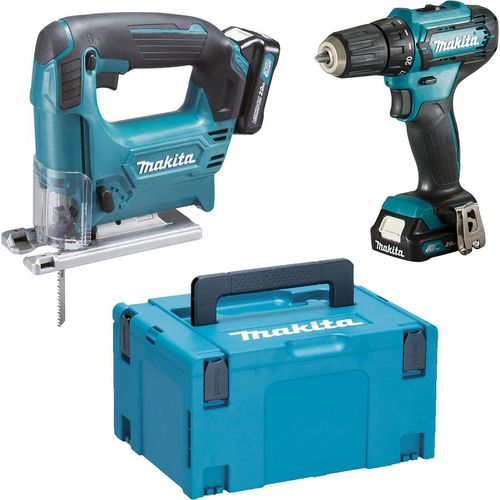 Makita Akku Bohrschrauber und Stichsäge Set, 12 V (CLX237SAJ) DF333D / JV101D, 2 Akkus