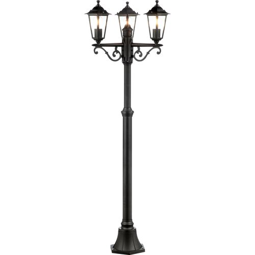 BRILLIANT klassischer schwarzer Kandelaber CARLEEN | Außenstandleuchte mit drei Armen | Höhe 2 Meter | mit geeignetem Leuchtmittel dimmbar | 3x E27 Fassung max. 60 Watt | Metall/Glas