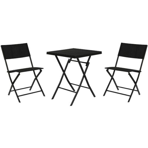 Tisch-Set mit 2 Stühlen Home ESPRIT Schwarz Stahl Synthetischer Rattan 58 x 58 x 71,5 cm