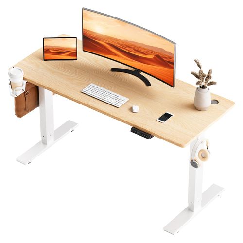 Schreibtisch 140 x 70 cm, 18 mm Tischplatte, Höhenverstellbarer Schreibtisch Elektrisch, Memory- & Antikollisionssystem, USB/Typ-C mit Schnellladung
