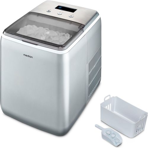 MEDION Eiswürfelmaschine (Eiswürfelgröße klein & groß, 2,6 Liter Wassertank, kurze Produktionsdauer ca. 10 Minuten, kristallklare Eiswürfel, selbst reinigend, Sichtfenster, Display, MD11950)