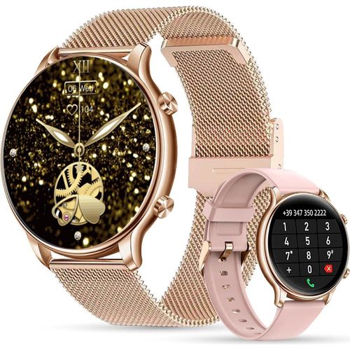 Smartwatch Damen mit Telefonfunktion 1.32 Zoll HD Temperatur, Blutsauerstoff, Spannung Herzfrequenz Schrittzähler Pulsmesser Schlafmonitor SPO2
