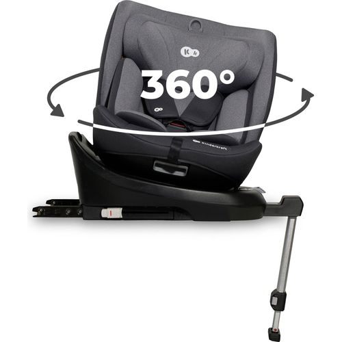Kinderkraft I-360 i-Size - Kindersitz 40-150 cm - 360° Drehung - RWF/FWF - H-GUARD System - SPS+ - 5-Punkt-Gurt - ISOFIX - Stützbein - Grau