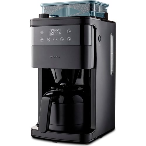 MEDION Kaffeemaschine mit Mahlwerk und Thermoskanne (1 Liter, max. 8 Tassen, 8 Mahlstufen, max. 1000 Watt, Timer, LED Display, Tropfstopp, Permanentfilter, MD19911)